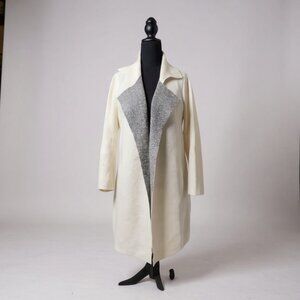 Sofia Cashmere Colorblock Double Face Wrap Coat Neutral Cream Gray Size Medium